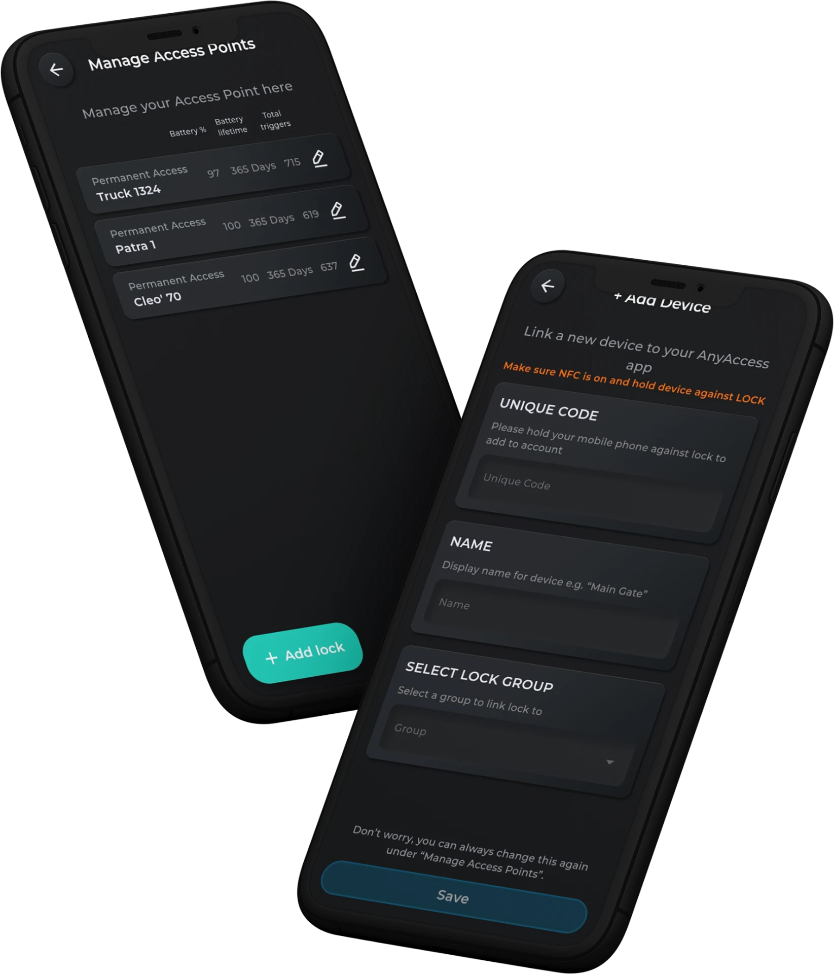 Lock management in the AnyAccess app